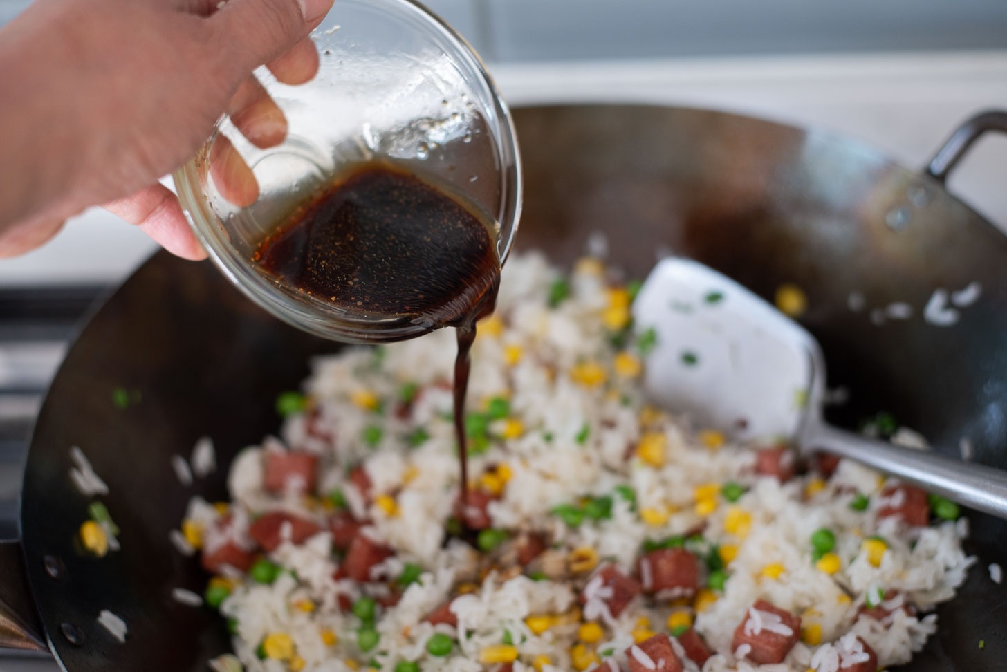 Pouring soy sauce